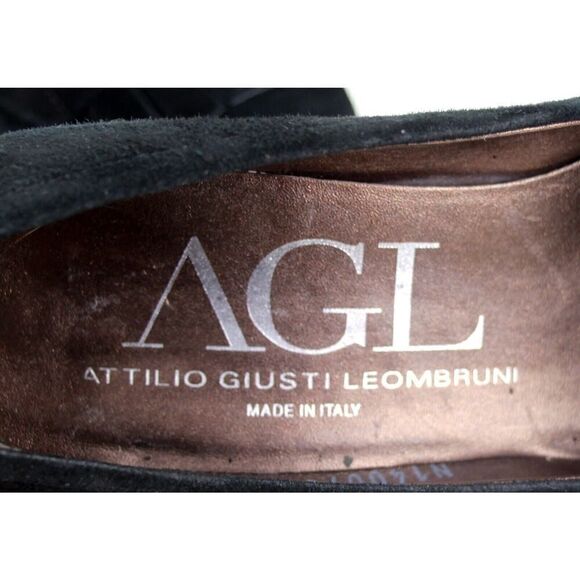 AGL Italy BLACK GENUINE LEATHER SUEDE MID HEEL ROUND TOE PUMP WOMEN'S SHOES 36.5 - Picture 7 of 12